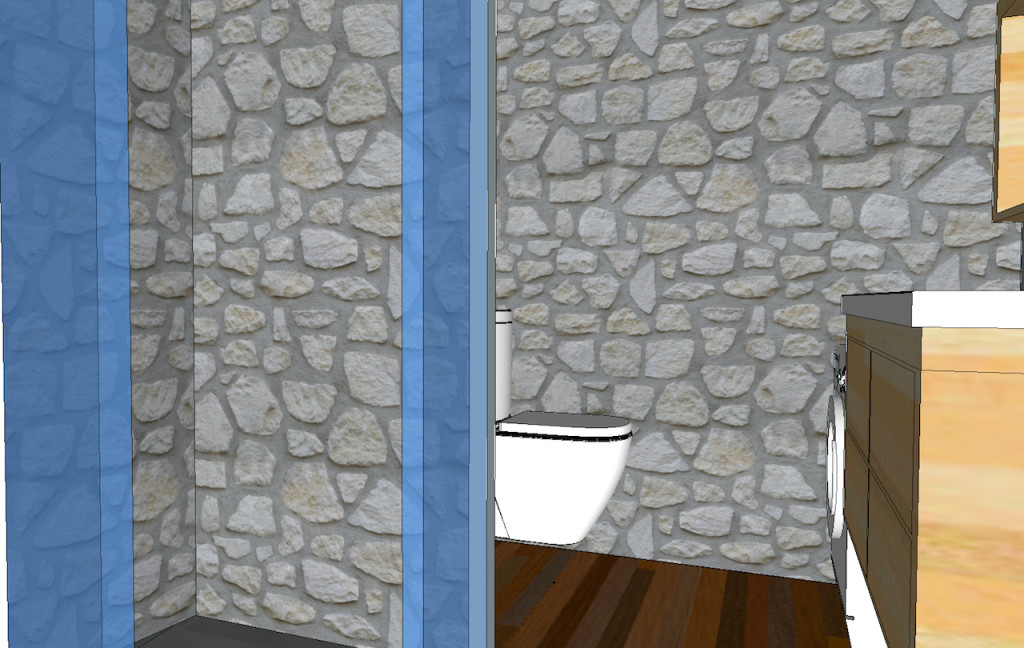 salle de bains mur en pierre