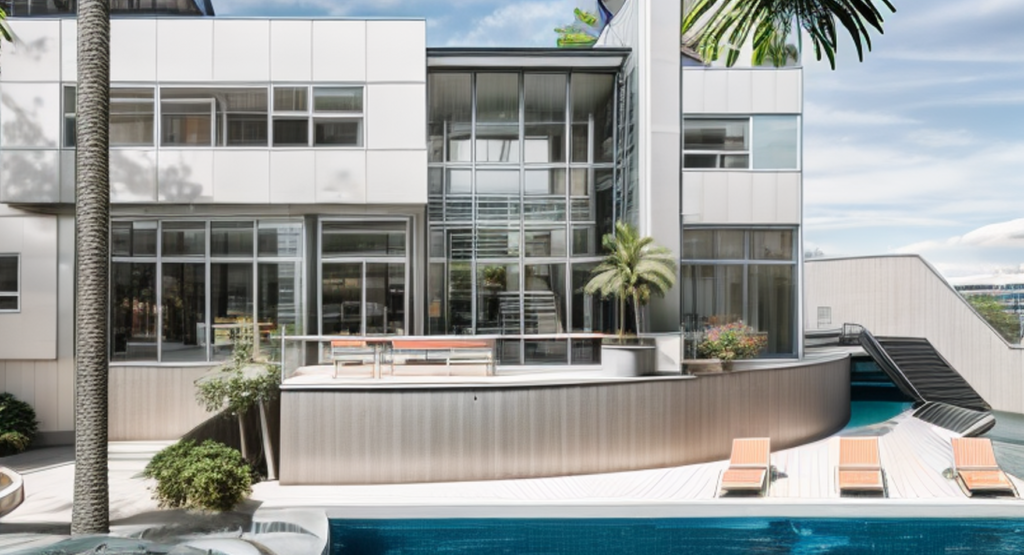 villa de style année 30 avec piscine et grande baie vitrée